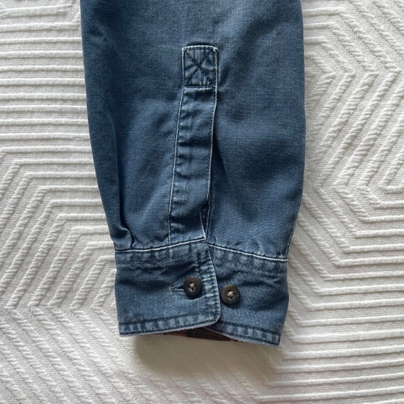 L.L. Bean Men's M Denim Long Sleeve Button Up Shacket VTG Plaid Flannel Lined - Picture 4 of 9